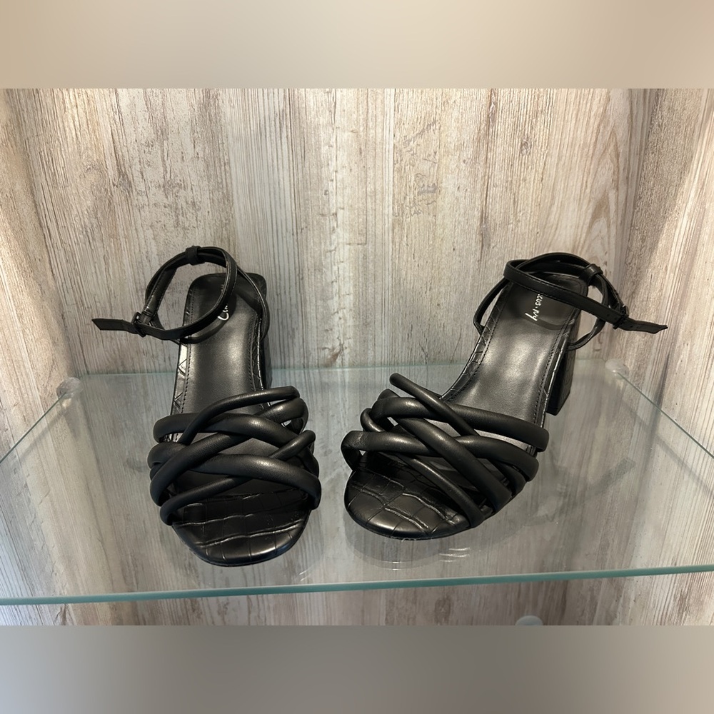 Circus by Sam Edelman Onna Strappy Block Heel Sandal Black Ankle Strap 8.5